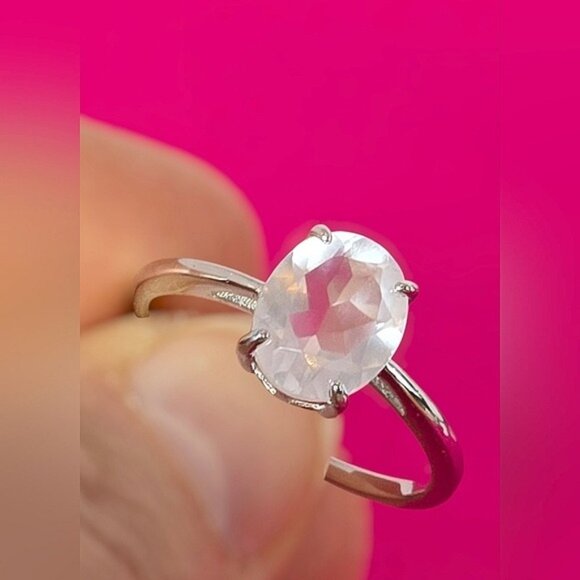 925 Sterling Silver Ring Sz 8.5 with Natural Rose Quartz Gemstone - Picture 7 of 8